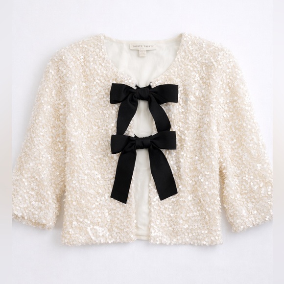 Thirty Thirty White Sequin Bow Front Jacket XS | New with Tags - Picture 2 of 6
